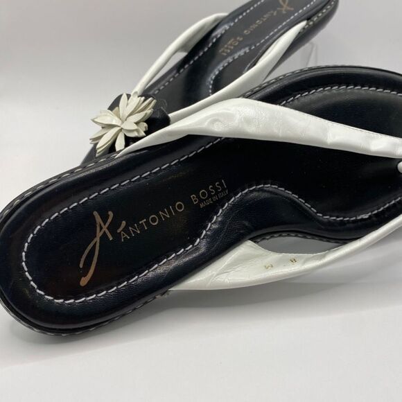Antonio Bossi Size 8 Black White Leather Daisy Flower Sandals Size 8 NWT - Picture 5 of 8
